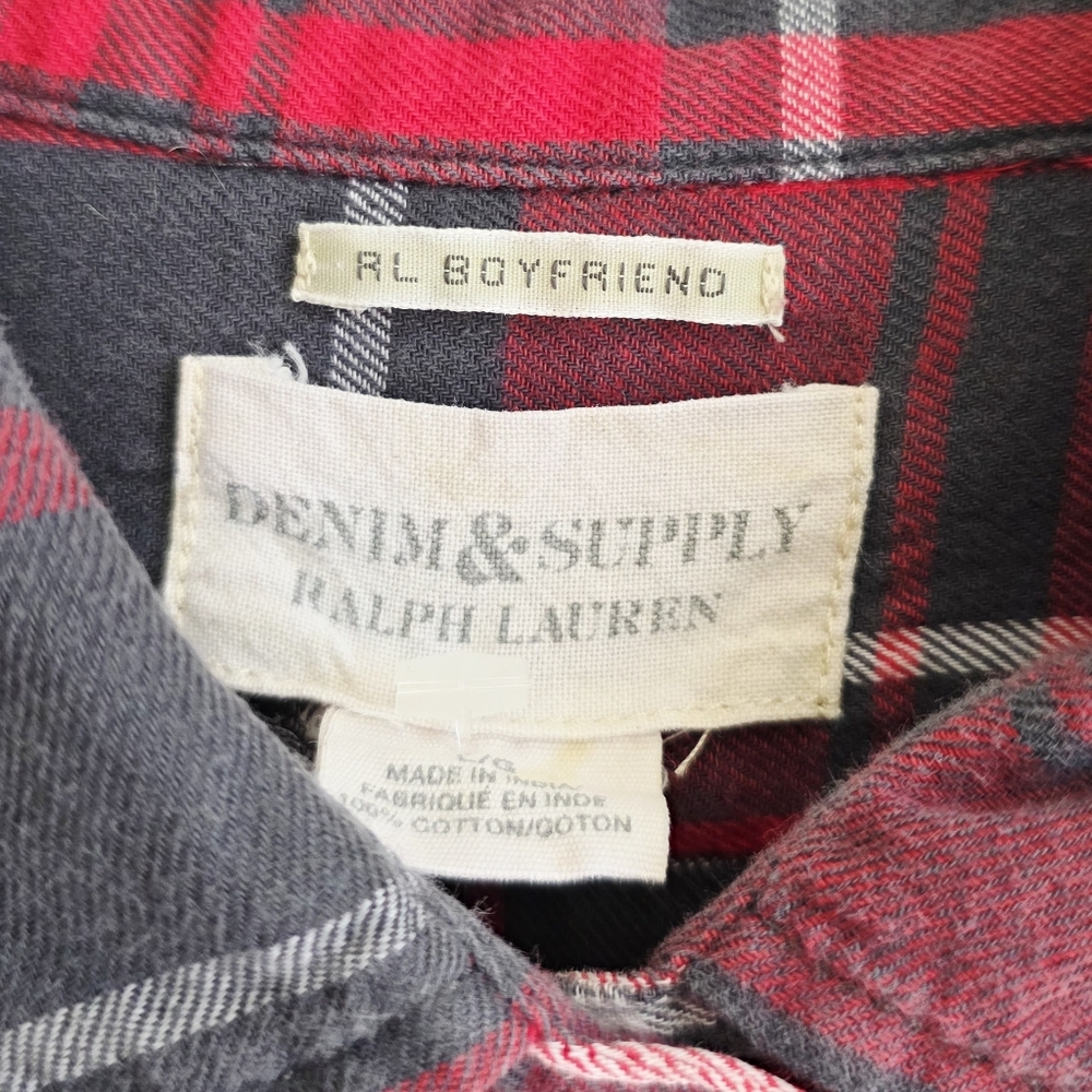 Denim & Supply Ralph Lauren Cotton Red And Gray Plaid Boyfriend Shirt Size L - Picture 2 of 6